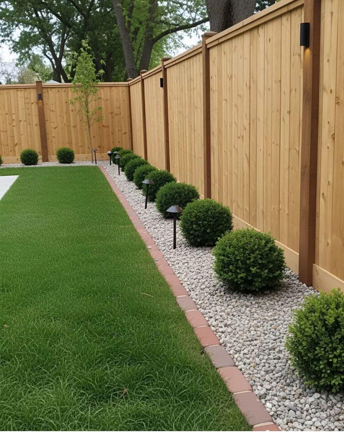 Natural wood fencing with decorative border